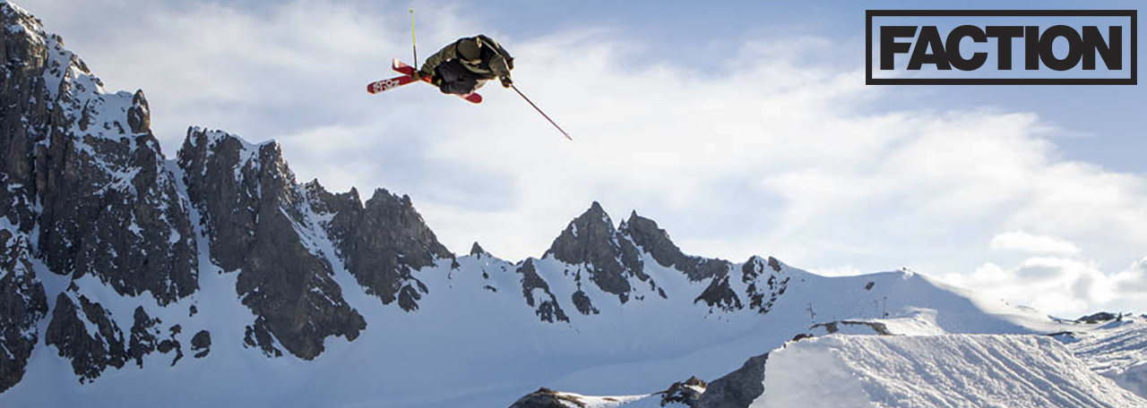 Skier Does Grab Off Big Air on Faction Ski Rentals - JH Skis
